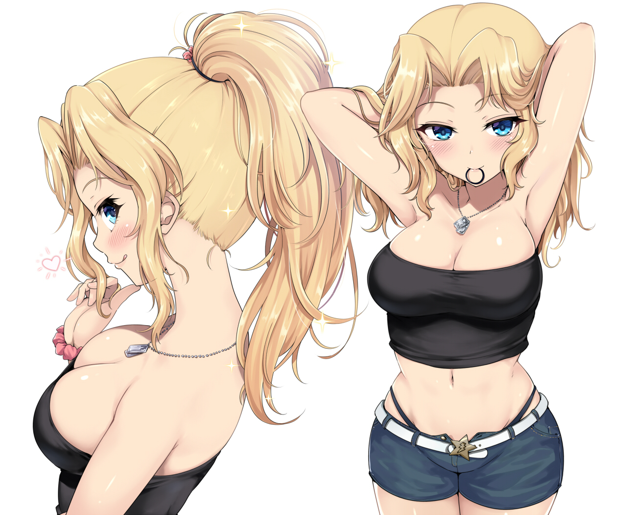 aqua_eyes, blonde_hair, blush, breasts, cleavage, girls_und_panzer, kasai_shin, kay_(girls_und_panzer)