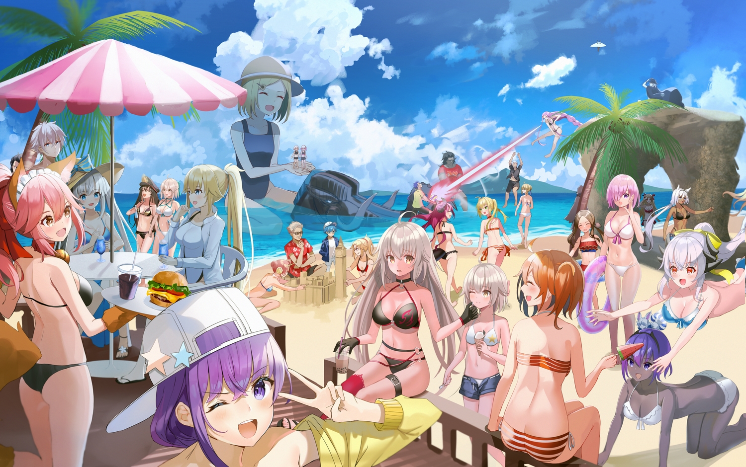 animal_ears, archer, artoria_pendragon_(all), bb_(fate), berserker, bikini, caenis_(fate), charles_henri_sanson_(fate/grand_order)