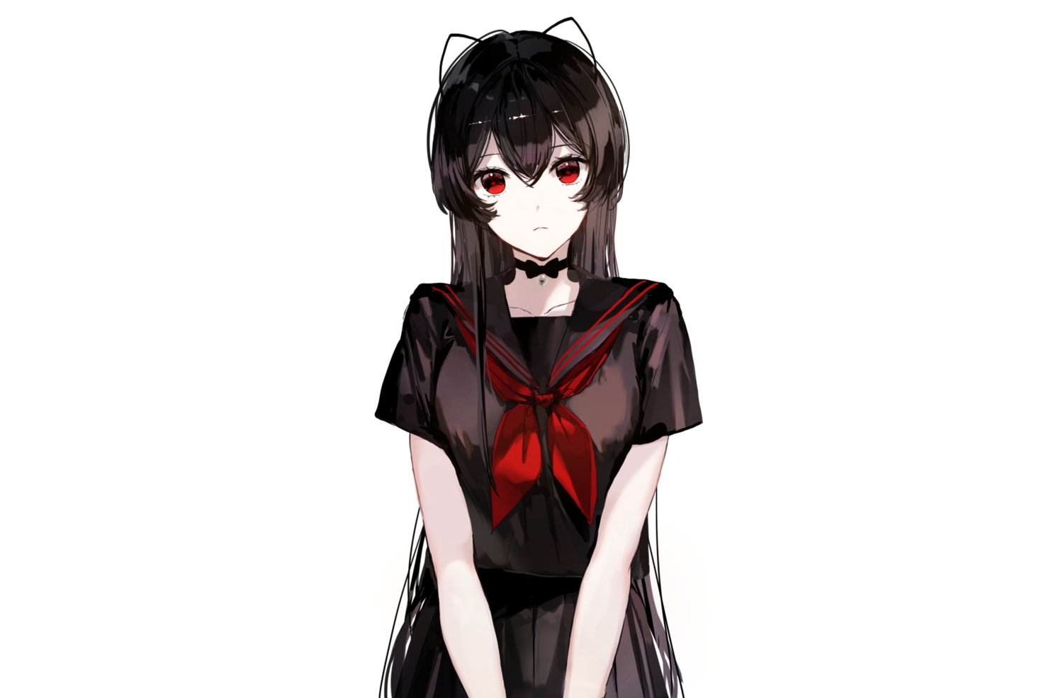 bell, black_hair, bow, choker, long_hair, naru_(ul), original, polychromatic