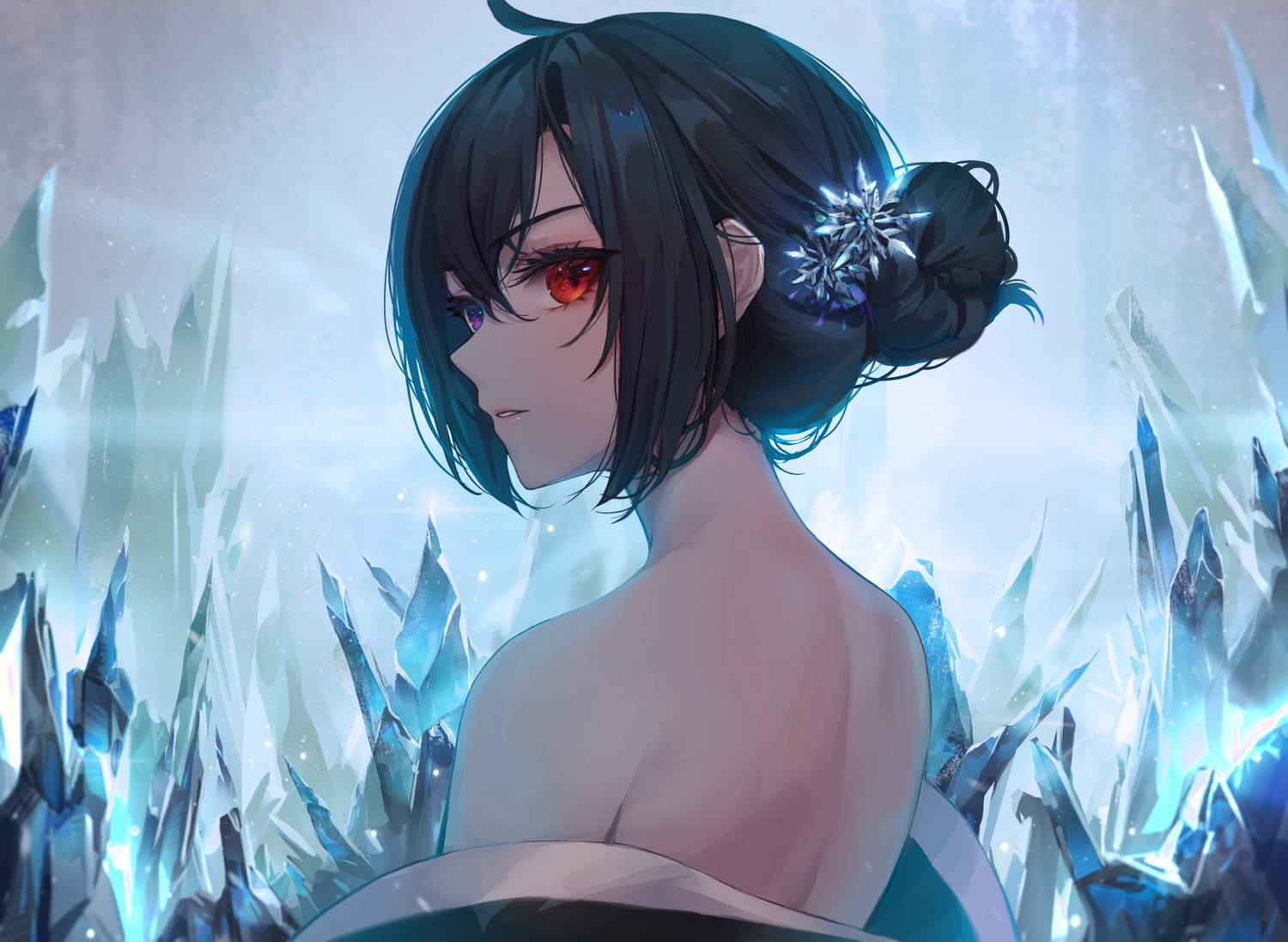 bicolored_eyes, black_hair, close, original, zain_(jiha3905)