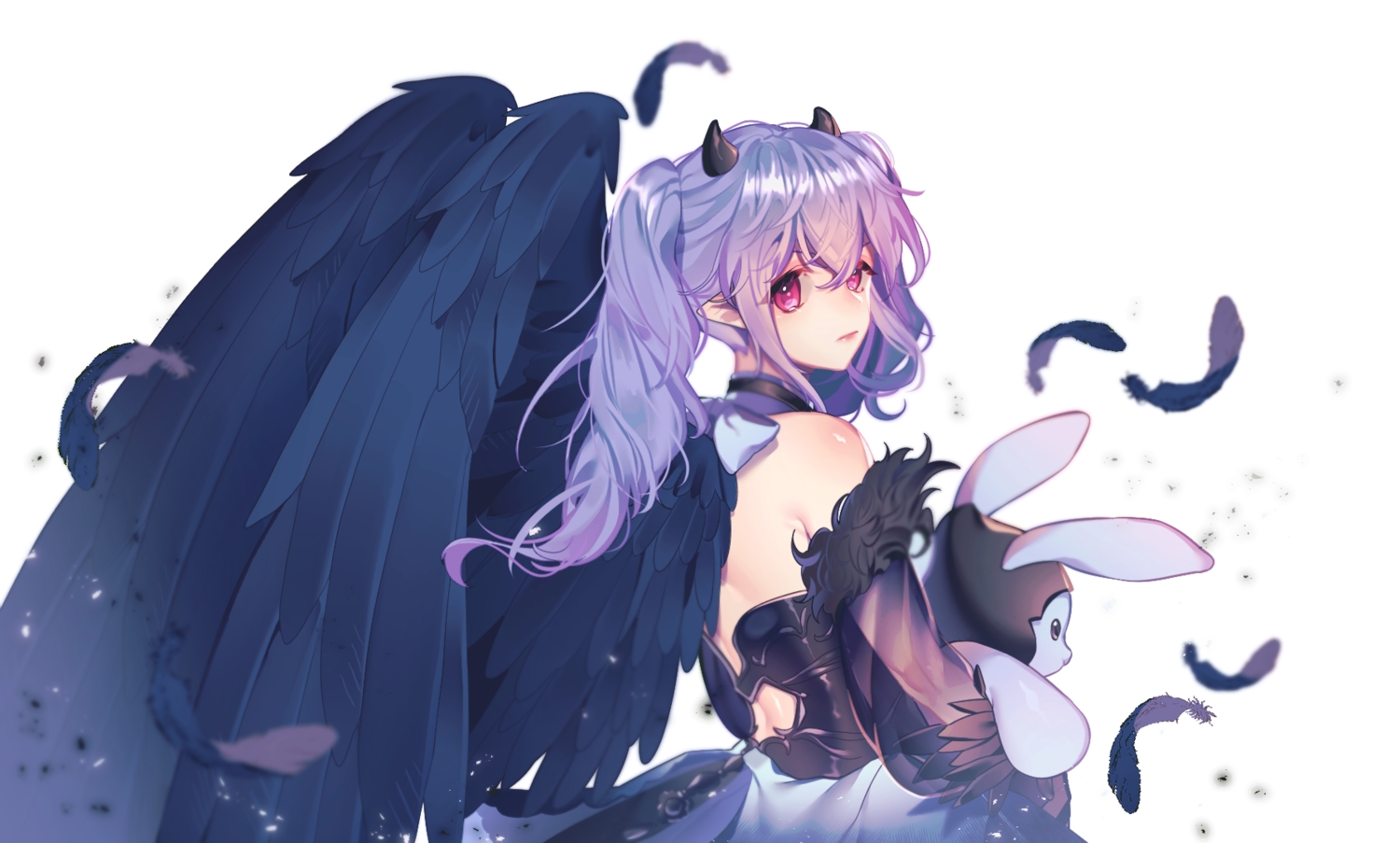 bunny, feathers, horns, mabinogi, pointed_ears, rimsuk, twintails, wings