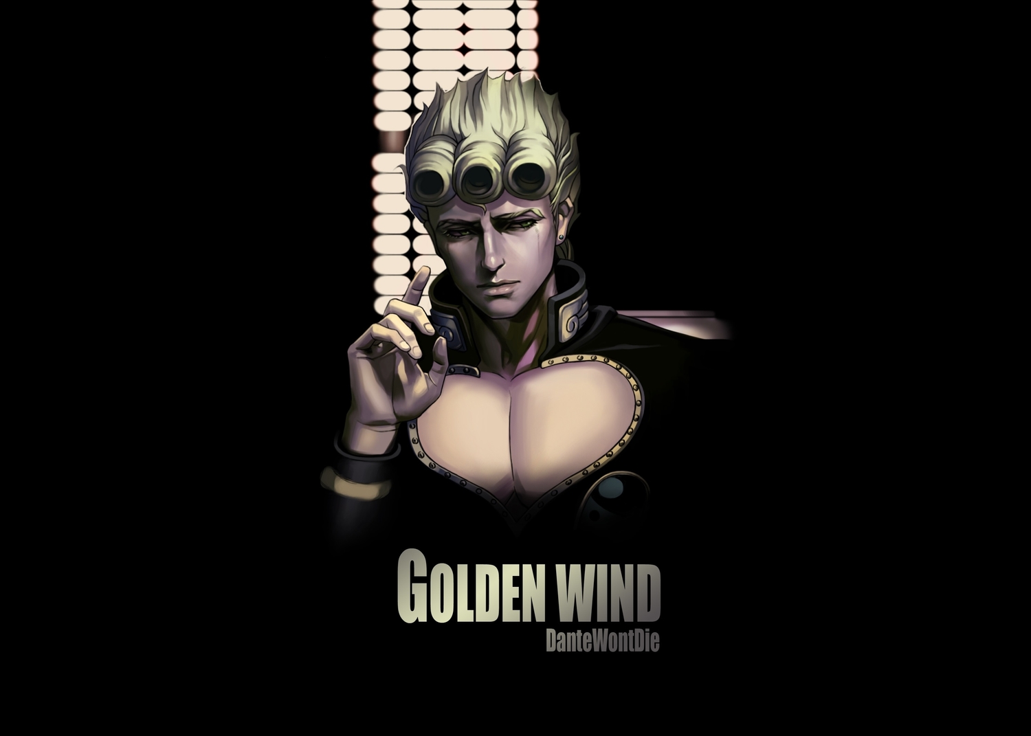 all_male, black, blonde_hair, dantewontdie, giorno_giovanna, green_eyes, jojo_no_kimyou_na_bouken, male, open_shirt, parody, realistic, short_hair, watermark