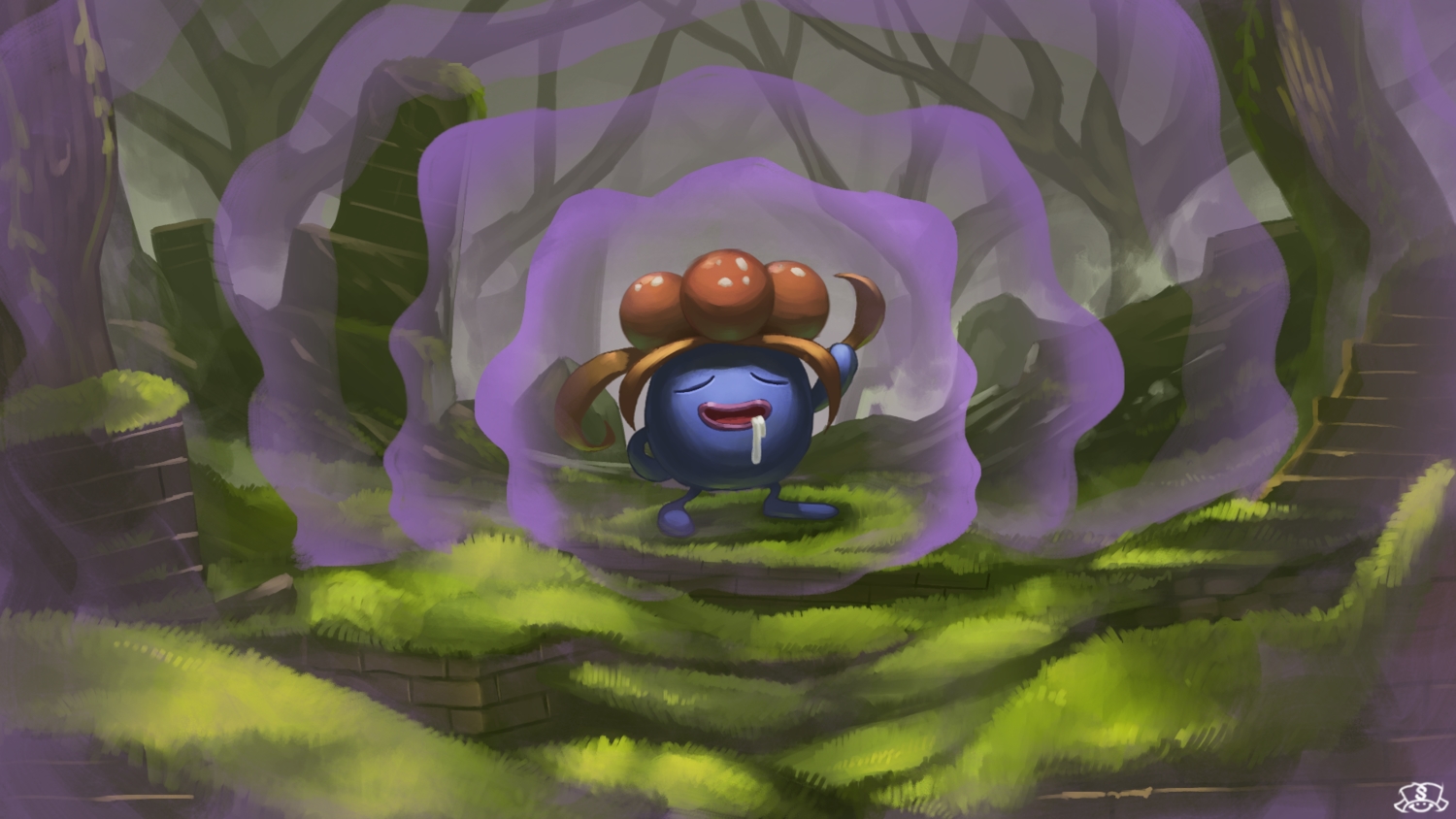 forest, gloom, grass, no_humans, pokemon, spareribs, tree, watermark