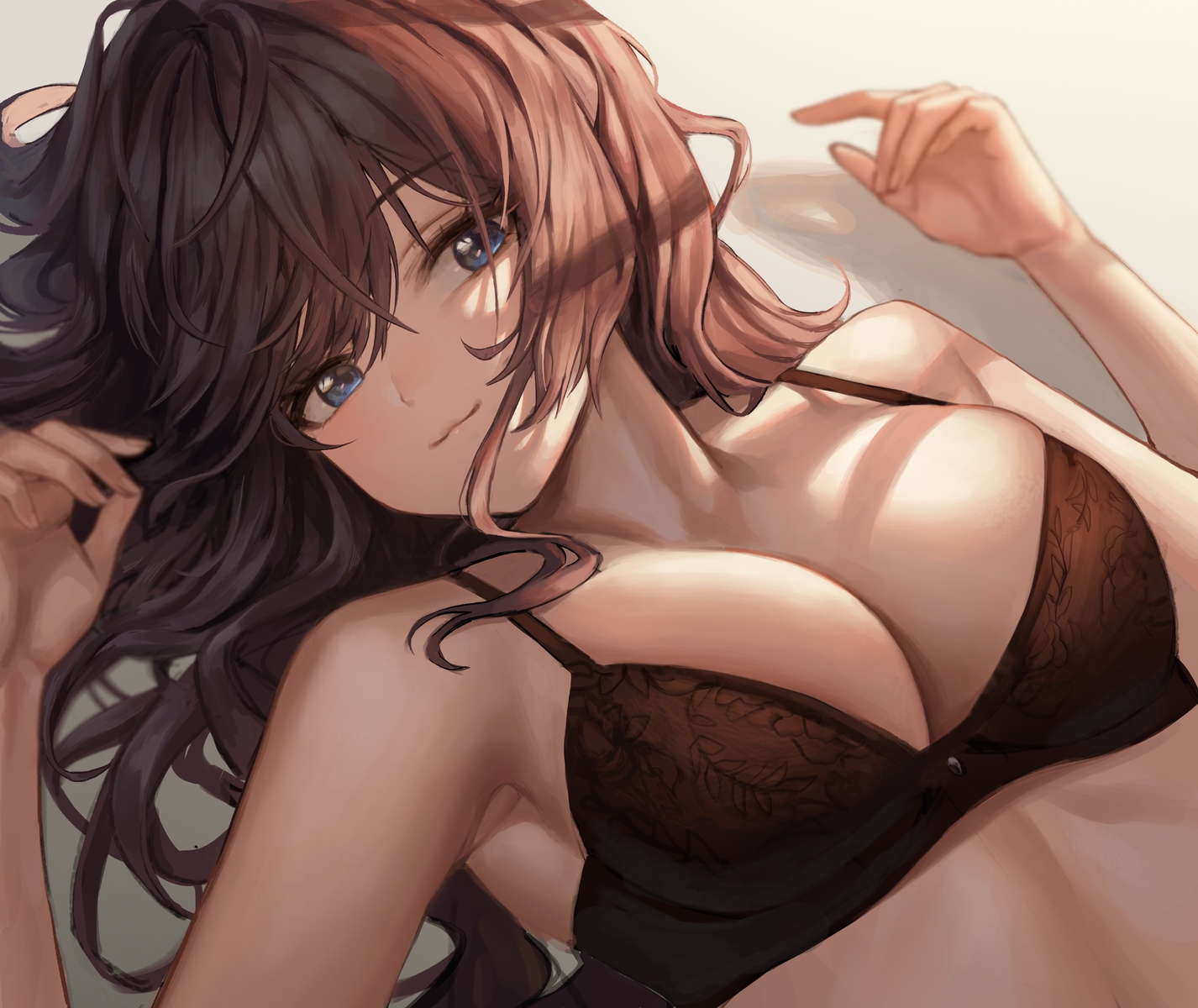 blue_eyes, bra, breasts, brown_hair, cleavage, close, ichinose_shiki, idolmaster, idolmaster_cinderella_girls, underwear, xi_xeong