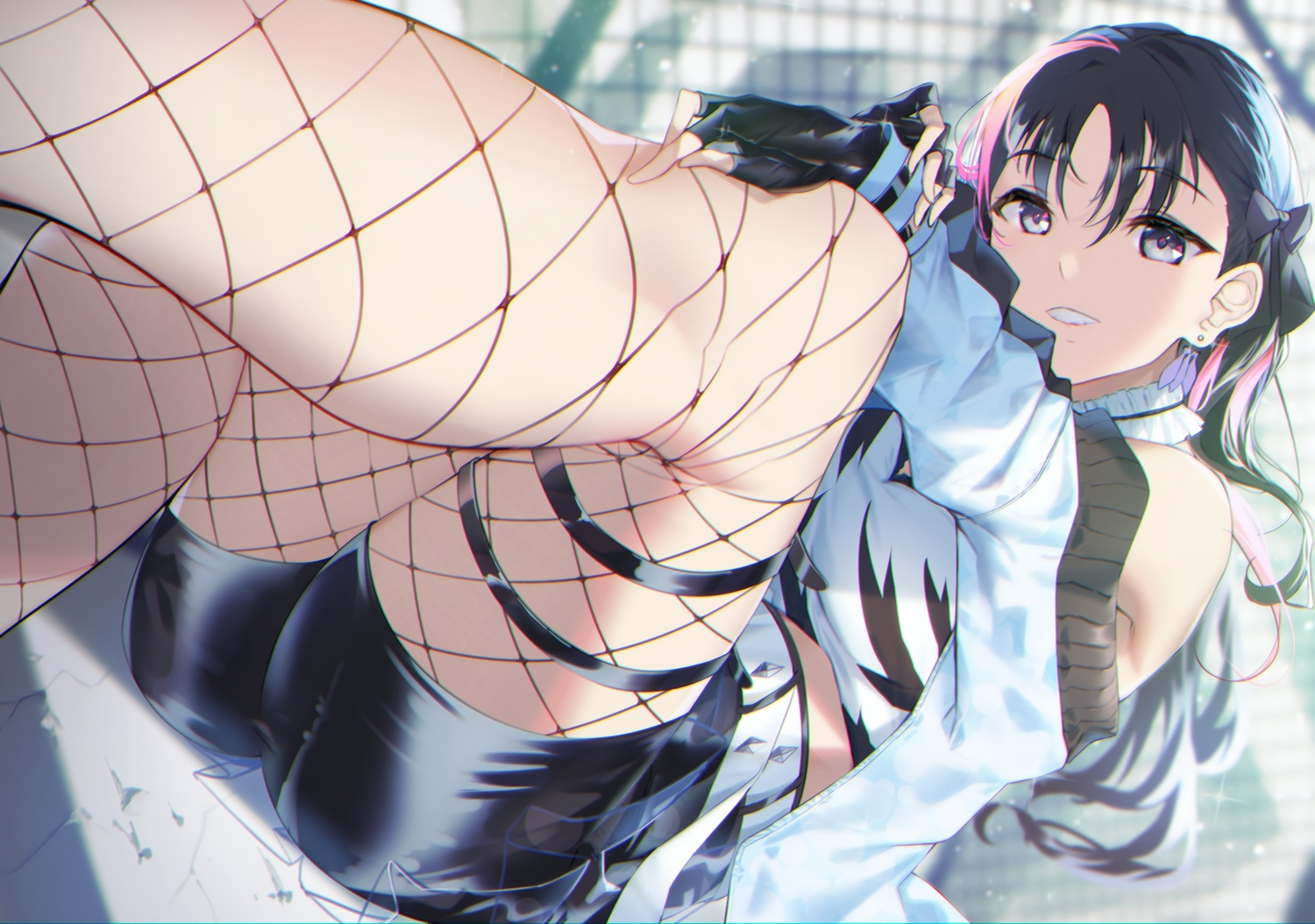 black_hair, garter, gloves, kazuno_sarah, long_hair, love_live!_school_idol_project, love_live!_sunshine!!, shorts, yamaori_(yamaorimon)