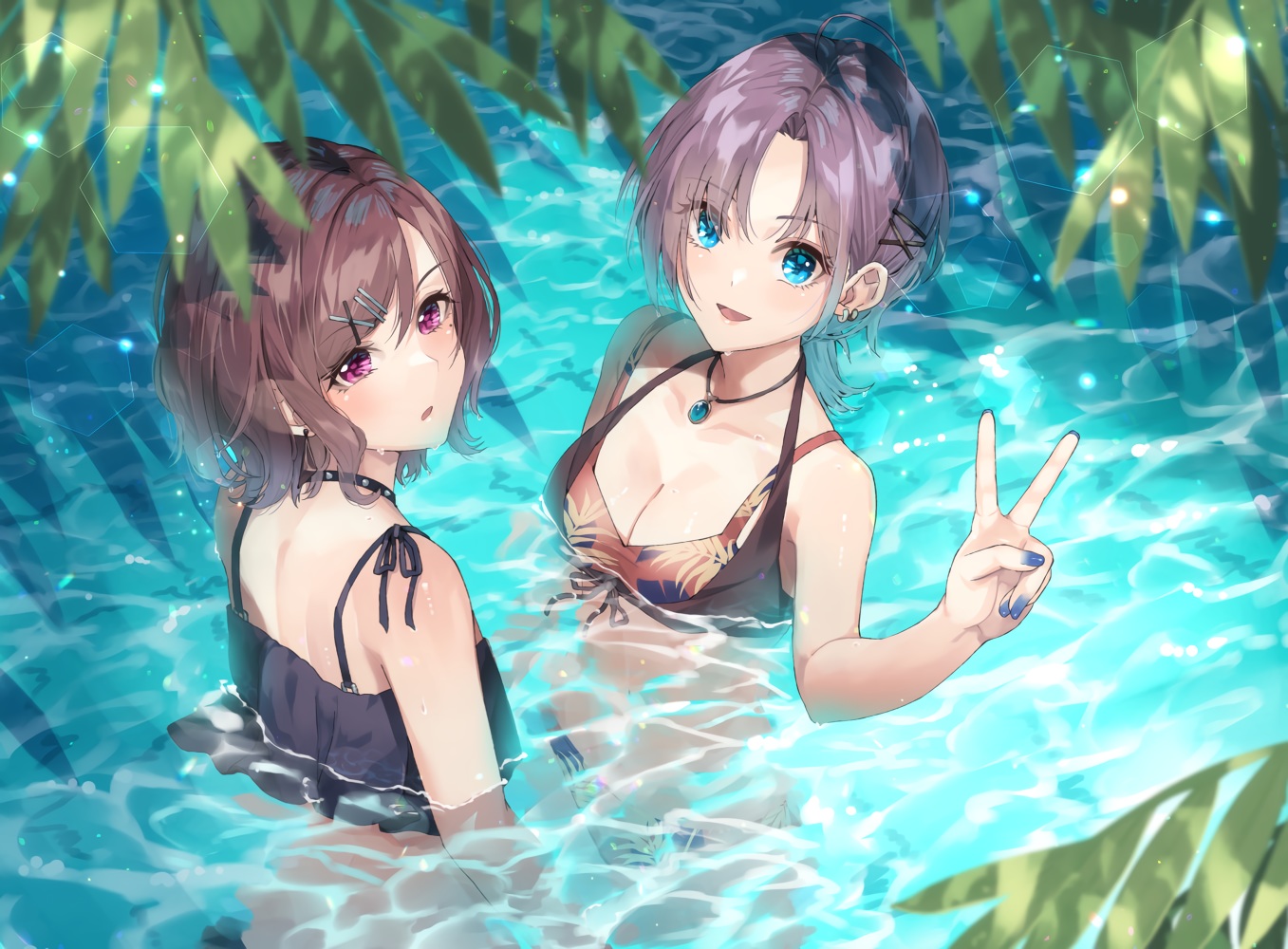 2girls, asakura_tooru, bikini, breasts, cleavage, higuchi_madoka, idolmaster, idolmaster_shiny_colors