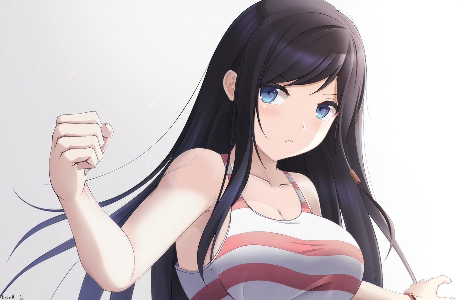 black_hair, blue_eyes, blush, breasts, cleavage, close, dead_or_alive, keenh
