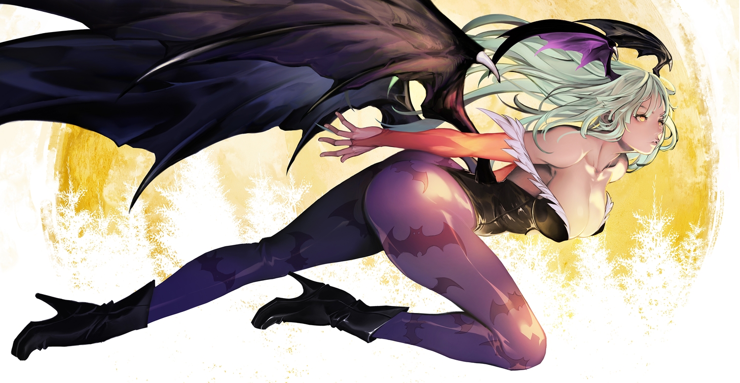 ass, baby.g, breasts, cleavage, darkstalkers, demon, erect_nipples, green_hair