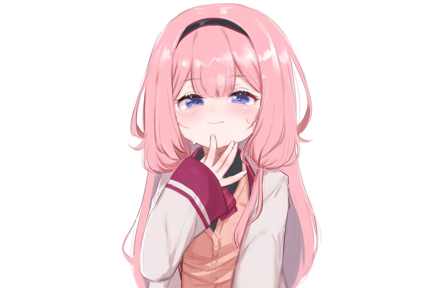 blue_eyes, blush, close, headband, loli, nijisanji, pink_hair, school_uniform, sketch, suo_sango, third-party_edit, utsusumi_kio, white