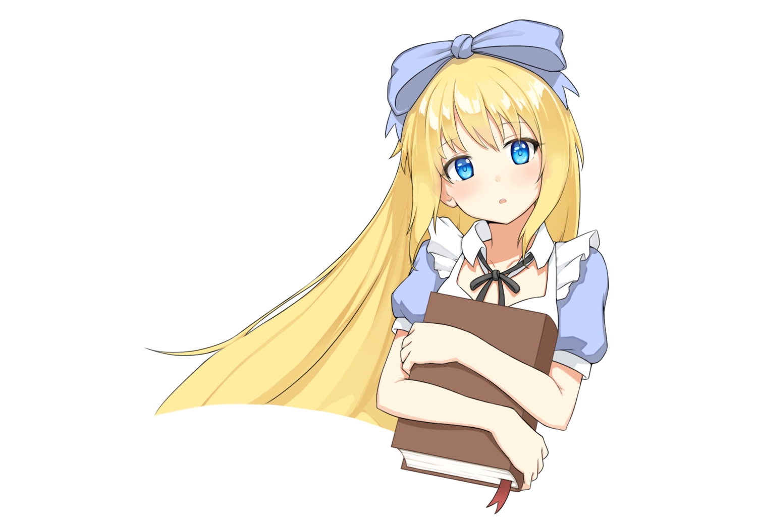 alice_in_wonderland, alice_(wonderland), aqua_eyes, blonde_hair, book, bow, headband, long_hair