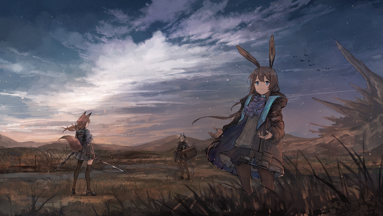 amiya_(arknights), animal_ears, arknights, axleaki, blue_eyes, brown_eyes, brown_hair, bunny_ears