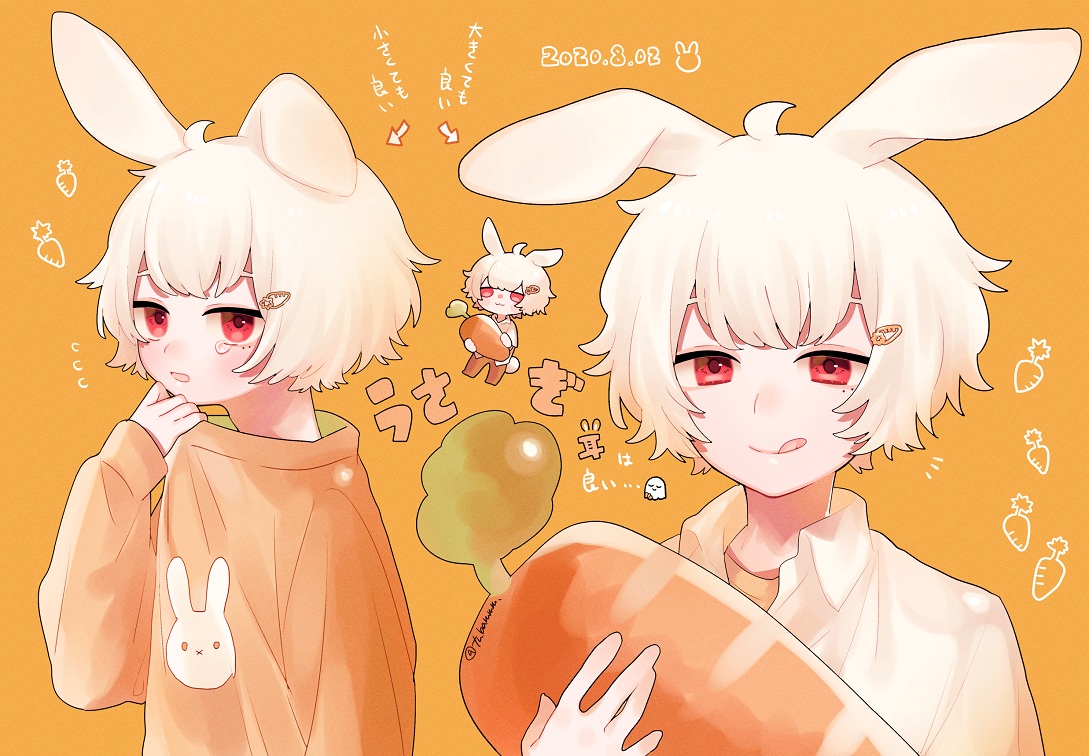 aliasing, all_male, animal_ears, bunny_ears, chibi, male, orange, original