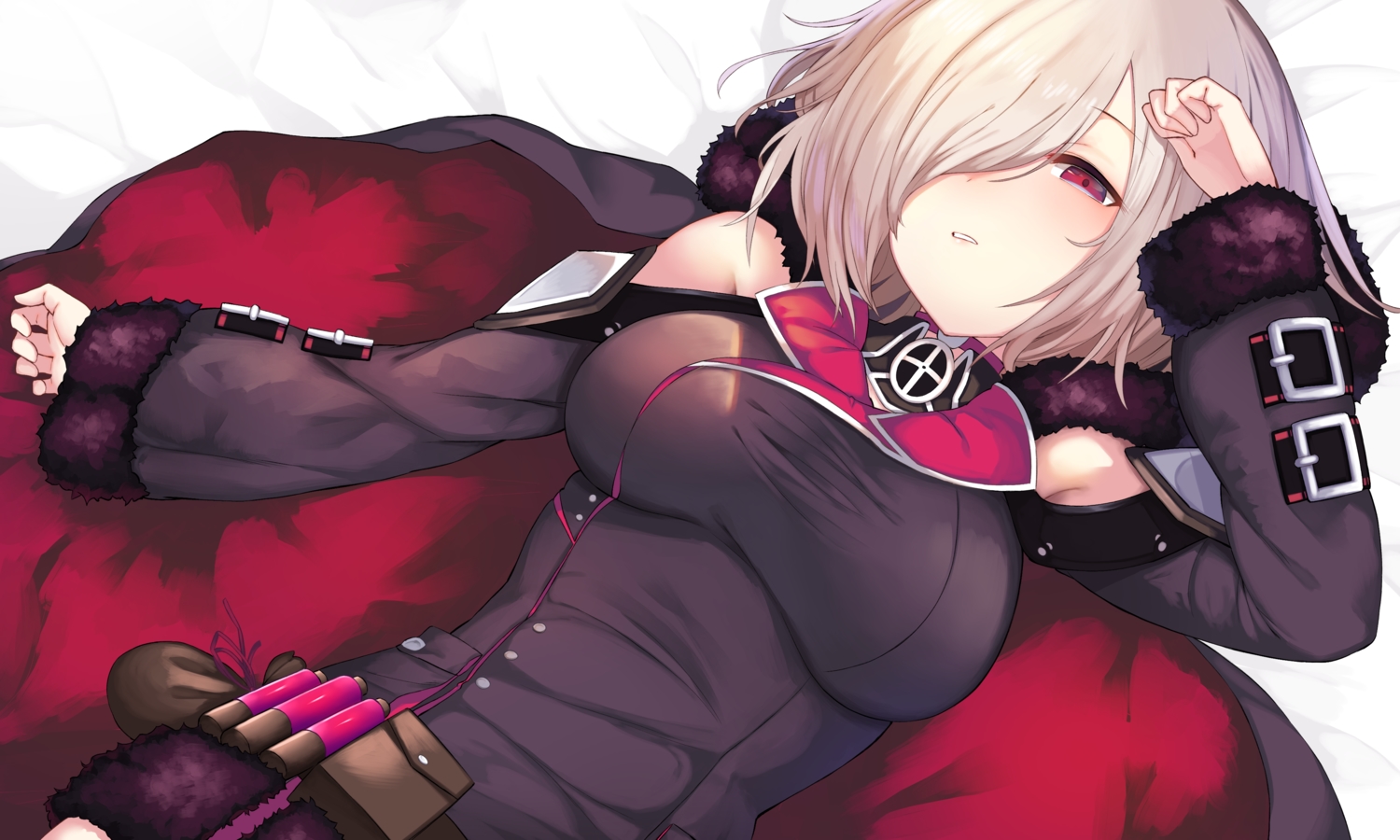 cape, dress, red_eyes, shadowverse, shingeki_no_bahamut, short_hair, white_hair, wizardess_of_oz