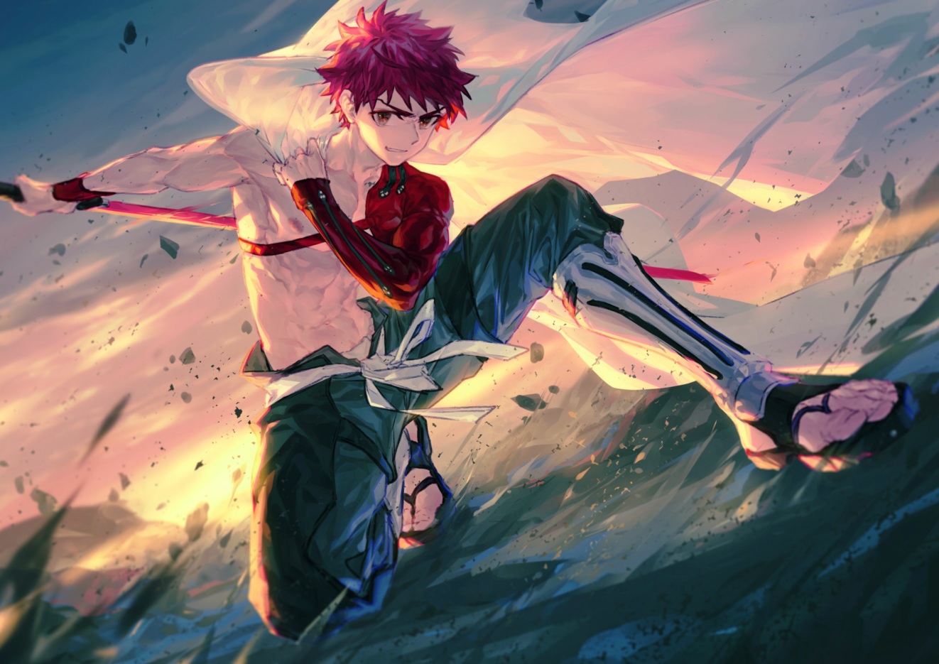 all_male, arsh_(thestarwish), brown_eyes, cape, fate/grand_order, fate_(series), male, navel