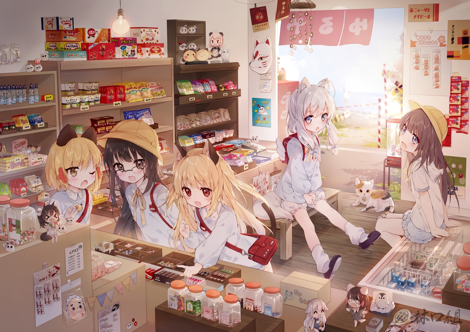 aliasing, amafuyu, animal, animal_ears, candy, cat, catgirl, food