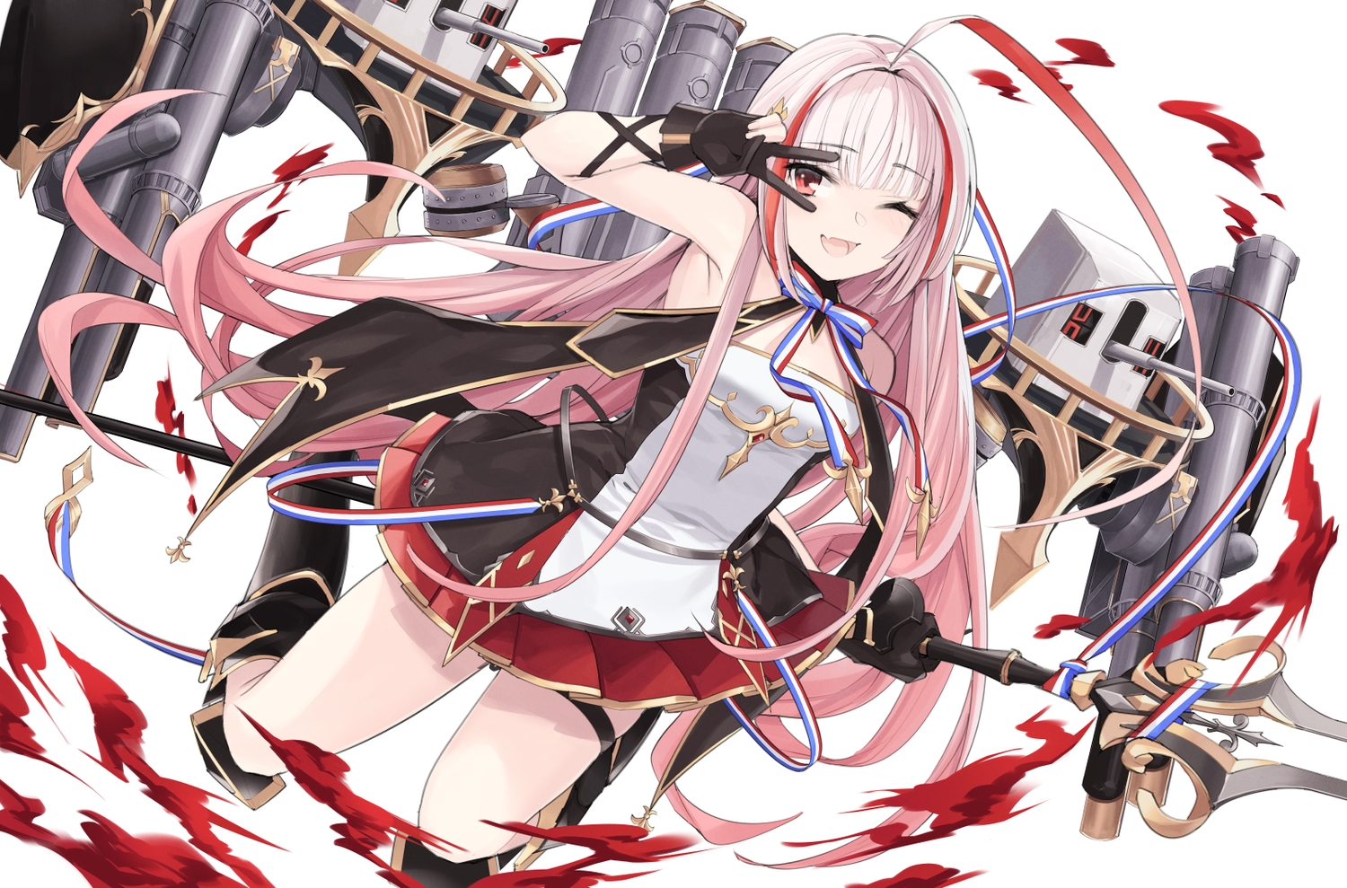 anthropomorphism, azur_lane, boots, gloves, long_hair, marble_(marblesized), pink_hair, red_eyes