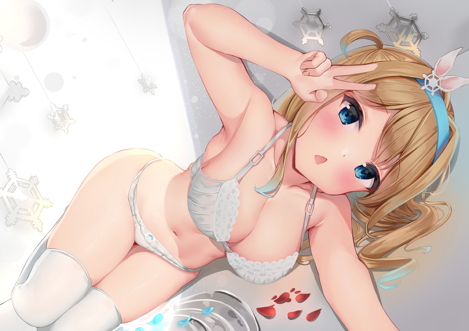 anthropomorphism, bachibachi_(tisen), blonde_hair, blue_eyes, bra, breasts, cleavage, girls_frontline