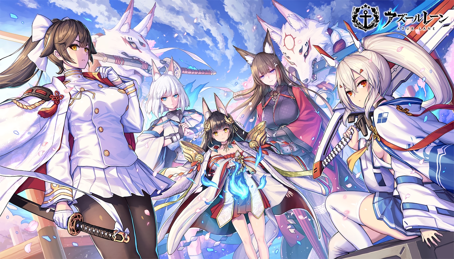amagi_(azur_lane), animal, animal_ears, anthropomorphism, ayanami_(azur_lane), azur_lane, black_hair, brown_hair