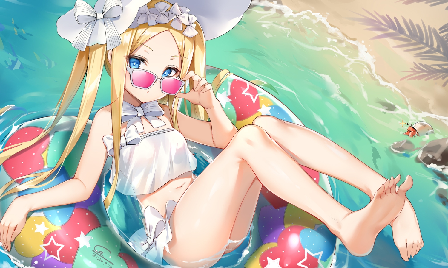 abigail_williams_(fate/grand_order), barefoot, beach, bikini, blonde_hair, blue_eyes, fate/grand_order, fate_(series)