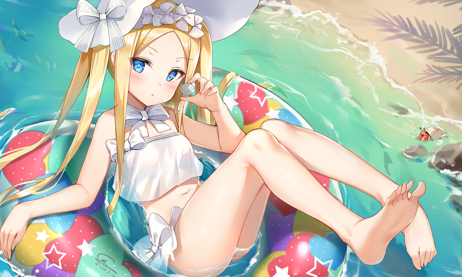 abigail_williams_(fate/grand_order), barefoot, beach, bikini, blonde_hair, blue_eyes, fate/grand_order, fate_(series)