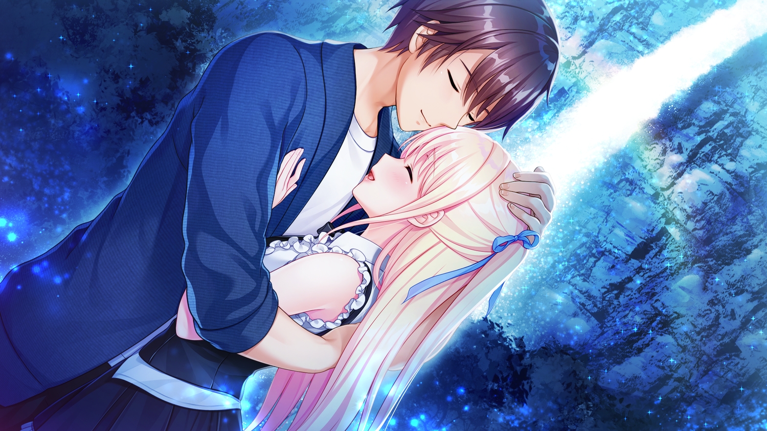 akino_subaru, blonde_hair, brown_hair, game_cg, kurono_kanata, long_hair, male, ribbons