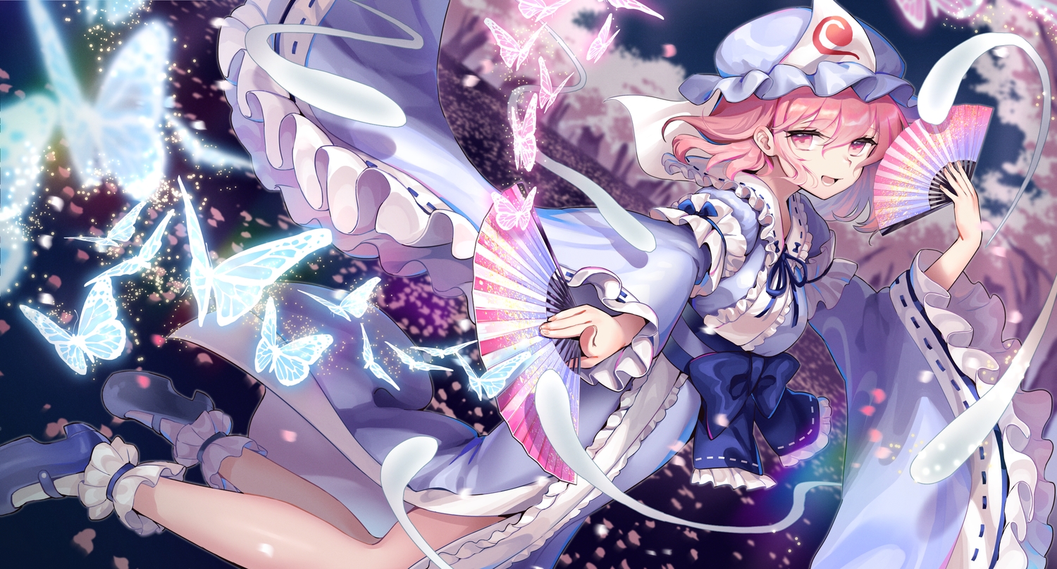 hat, kiyosato0928, pink_eyes, pink_hair, saigyouji_yuyuko, short_hair, touhou