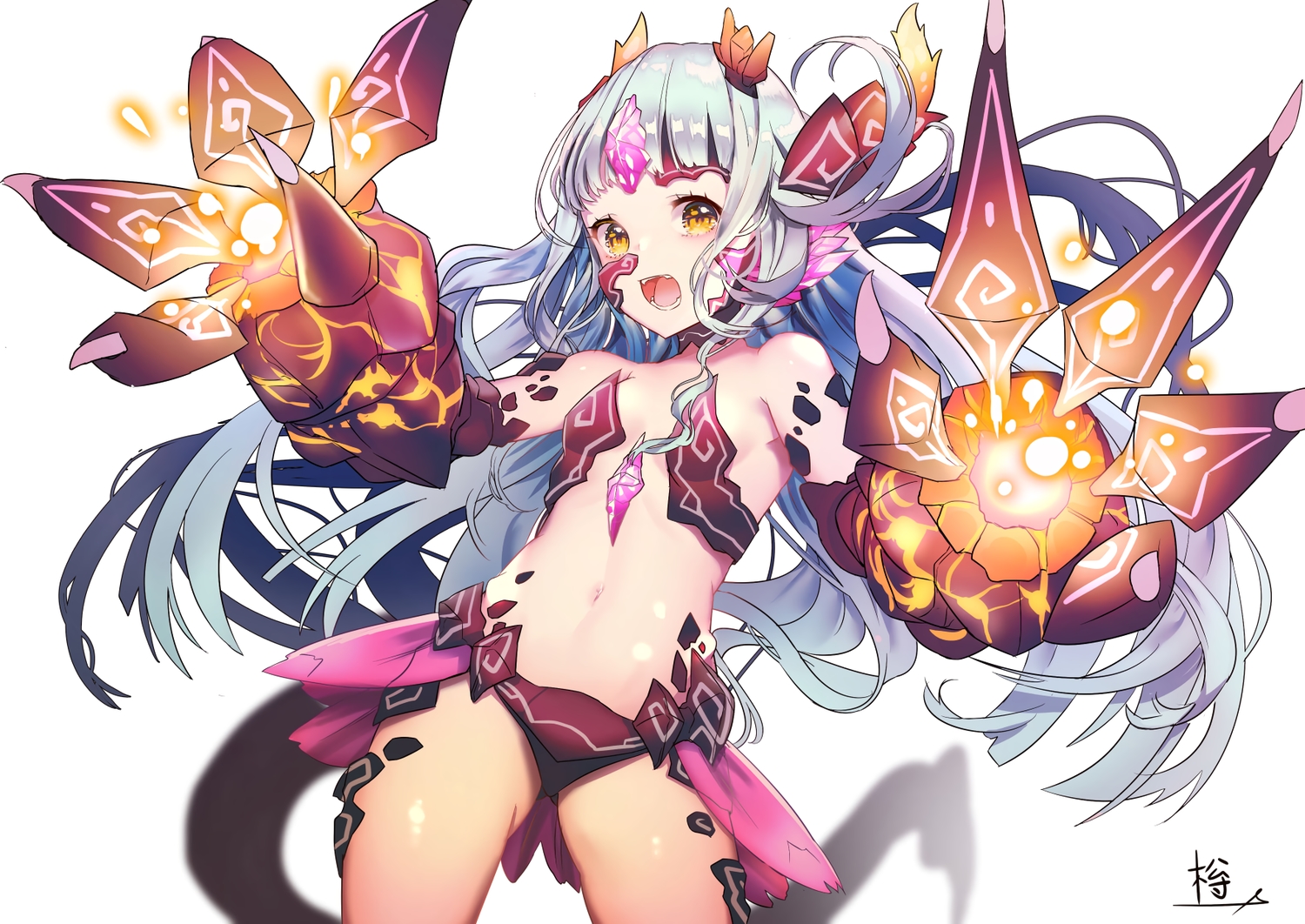 gray_hair, loli, long_hair, matsumura_(awamorizennseiki), navel, quiz_rpg:_world_of_mystic_wiz, signed, tagme_(character), tail, white, yellow_eyes