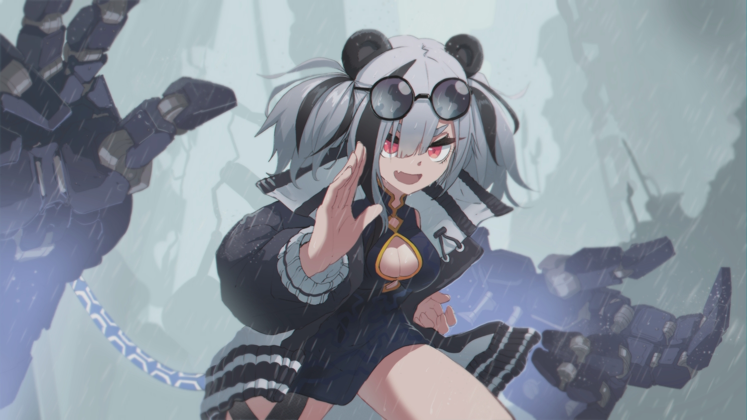 animal_ears, arknights, breasts, chinese_clothes, chinese_dress, cleavage, dress, einheadt