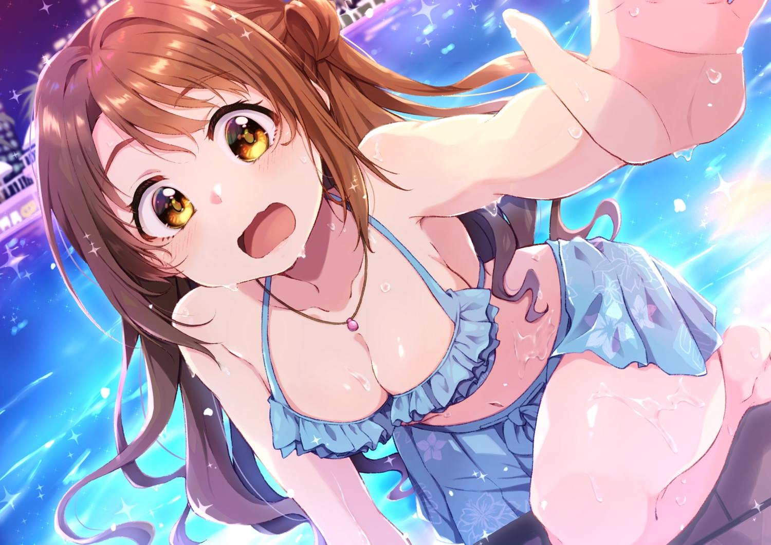 bikini, breasts, brown_hair, cleavage, idolmaster, idolmaster_cinderella_girls, long_hair, navel