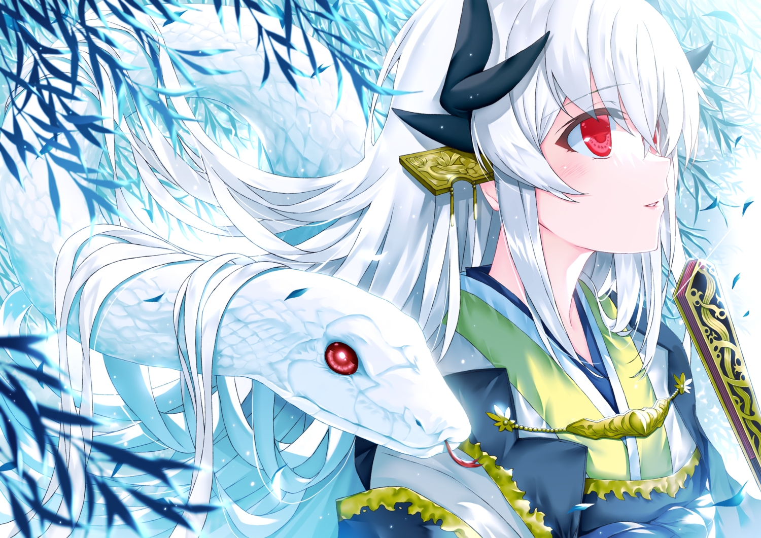 animal, close, fan, fate/grand_order, fate_(series), japanese_clothes, kimono, kiyohime_(fate/grand_order)