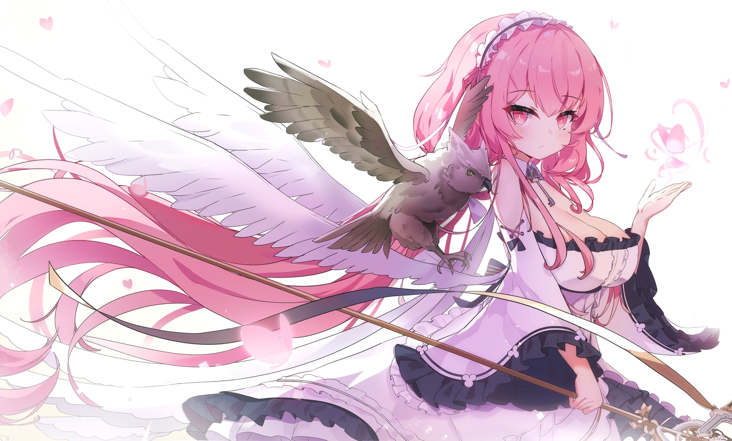 14c, animal, anthropomorphism, azur_lane, bird, breasts, cleavage, headband