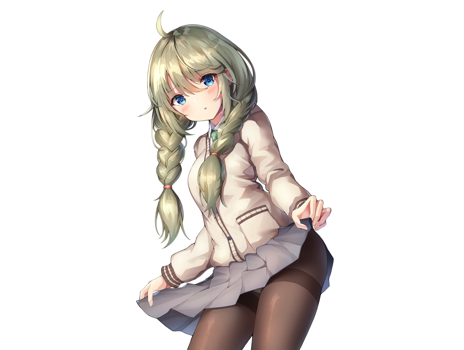 aqua_eyes, blush, braids, green_hair, long_hair, panties, pantyhose, princess_connect!