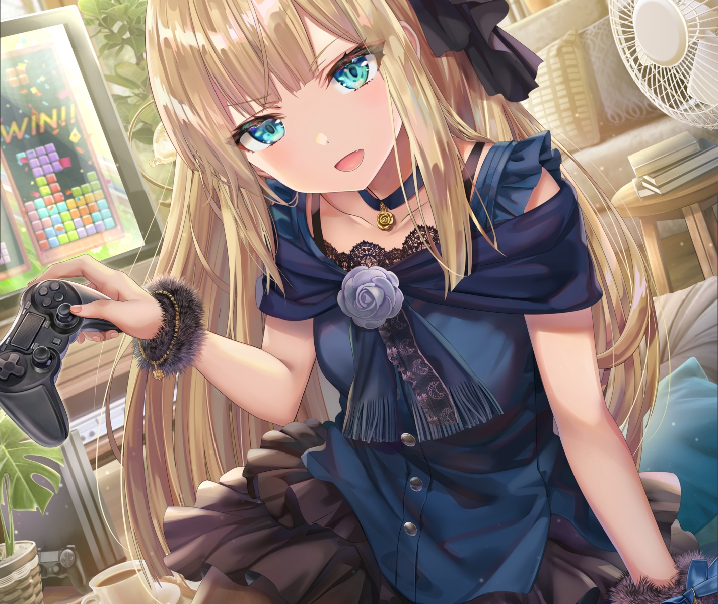 aqua_eyes, blonde_hair, choker, cropped, drink, fate_(series), long_hair, lord_el-melloi_ii_case_files