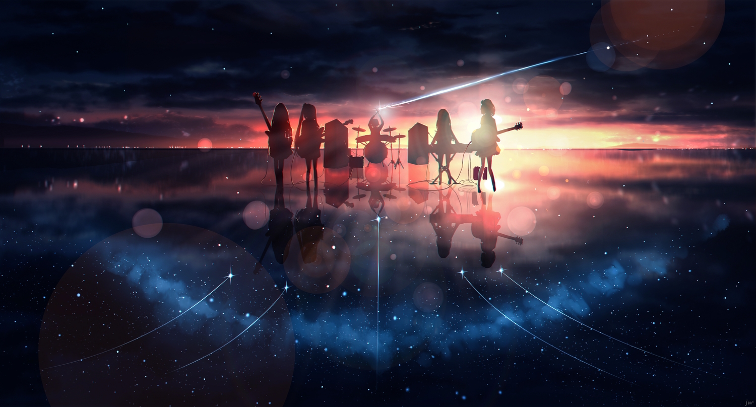 akiyama_mio, clouds, group, guitar, hirasawa_yui, instrument, k-on!, kotobuki_tsumugi