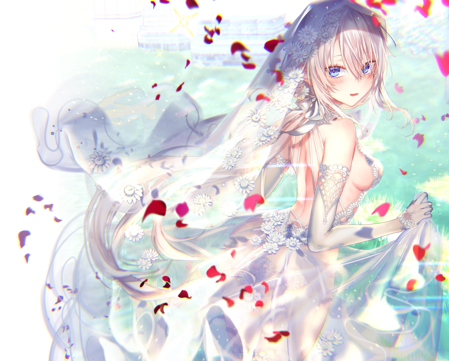 9a-91_(girls_frontline), anthropomorphism, blue_eyes, cropped, elbow_gloves, flowers, girls_frontline, gloves