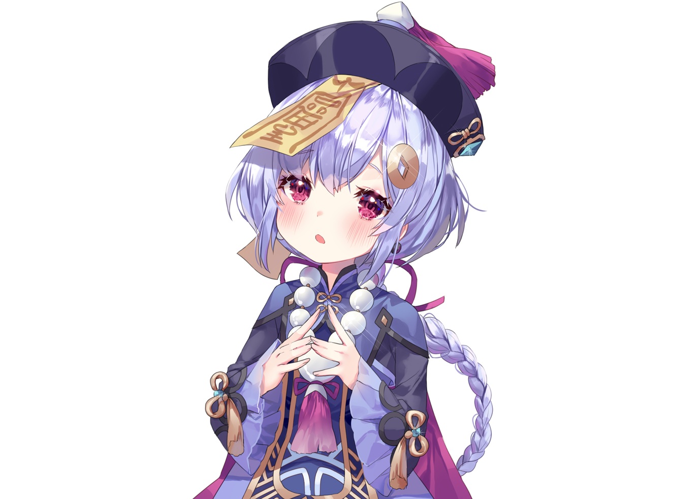 blush, braids, chinese_clothes, cropped, genshin_impact, hat, loli, long_hair
