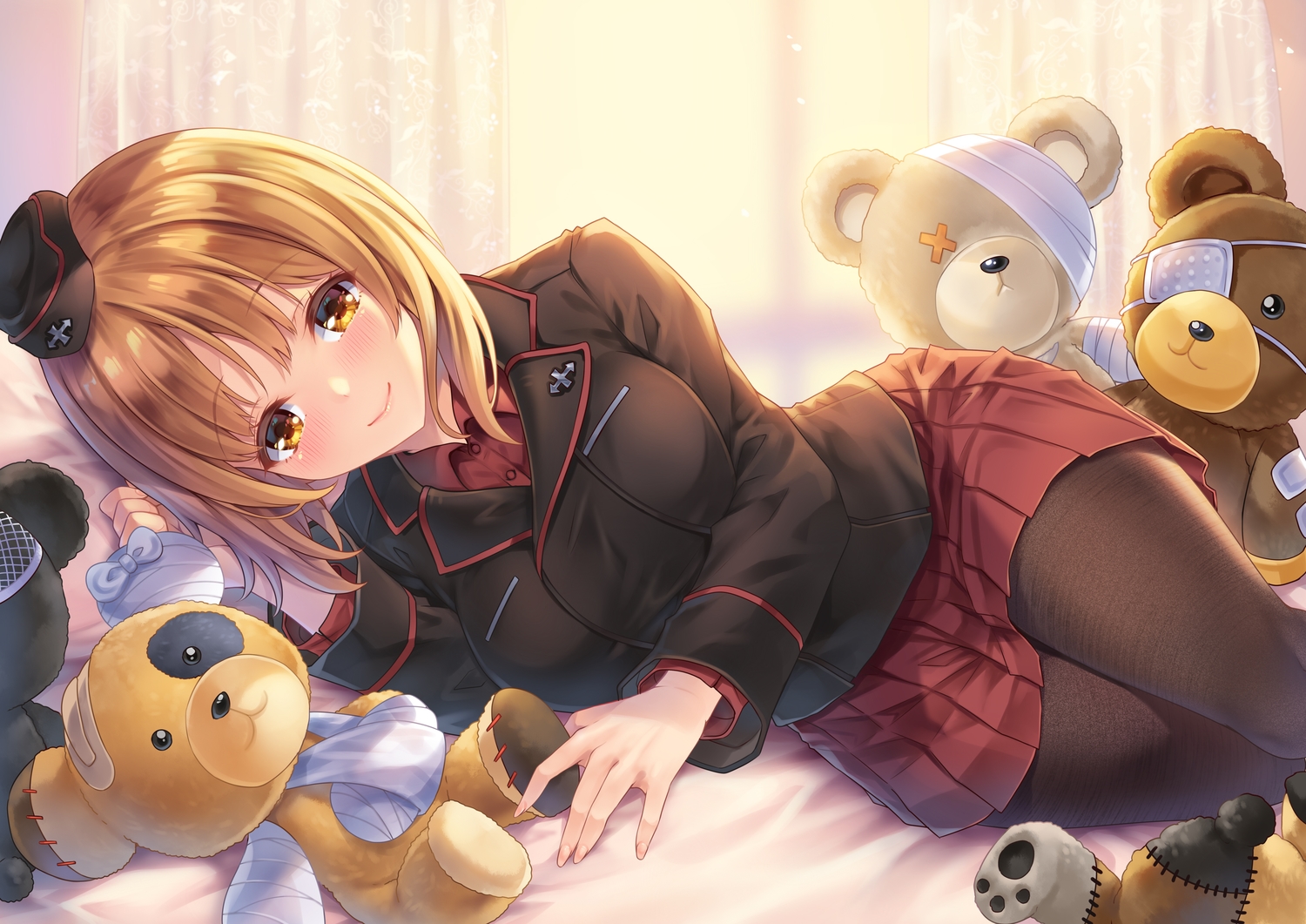 blush, brown_eyes, brown_hair, girls_und_panzer, makirin, nishizumi_miho, pantyhose, short_hair