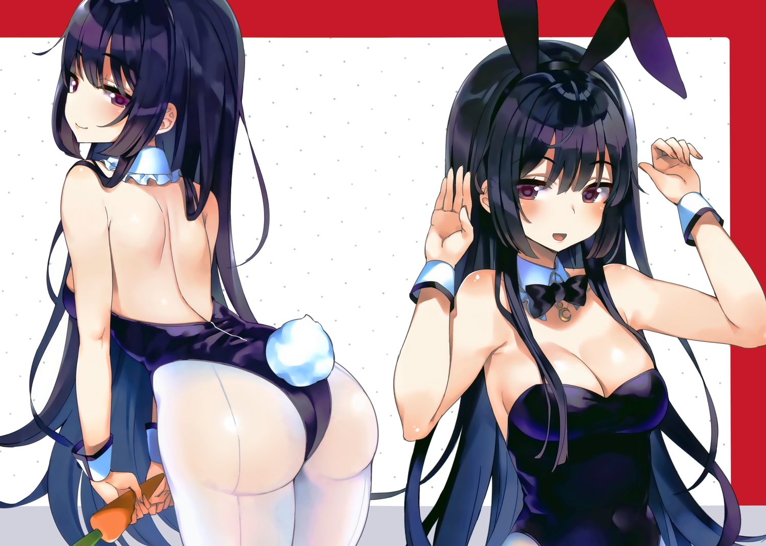 animal_ears, ass, black_hair, breasts, bunny_ears, bunnygirl, cleavage, houraisan_kaguya