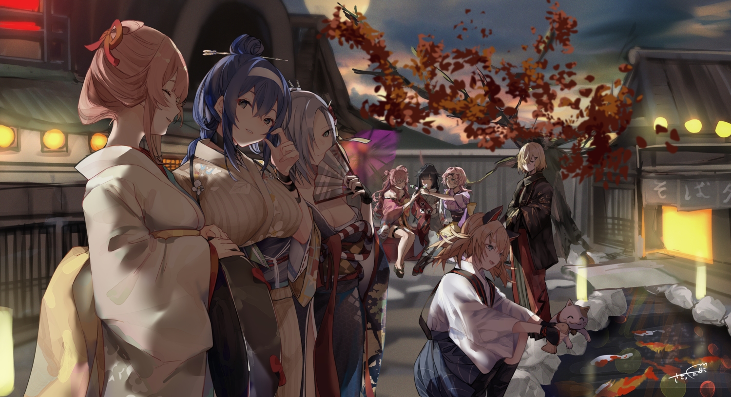 animal, anthropomorphism, blue_hair, breasts, building, cat, cleavage, dp-12_(girls_frontline)