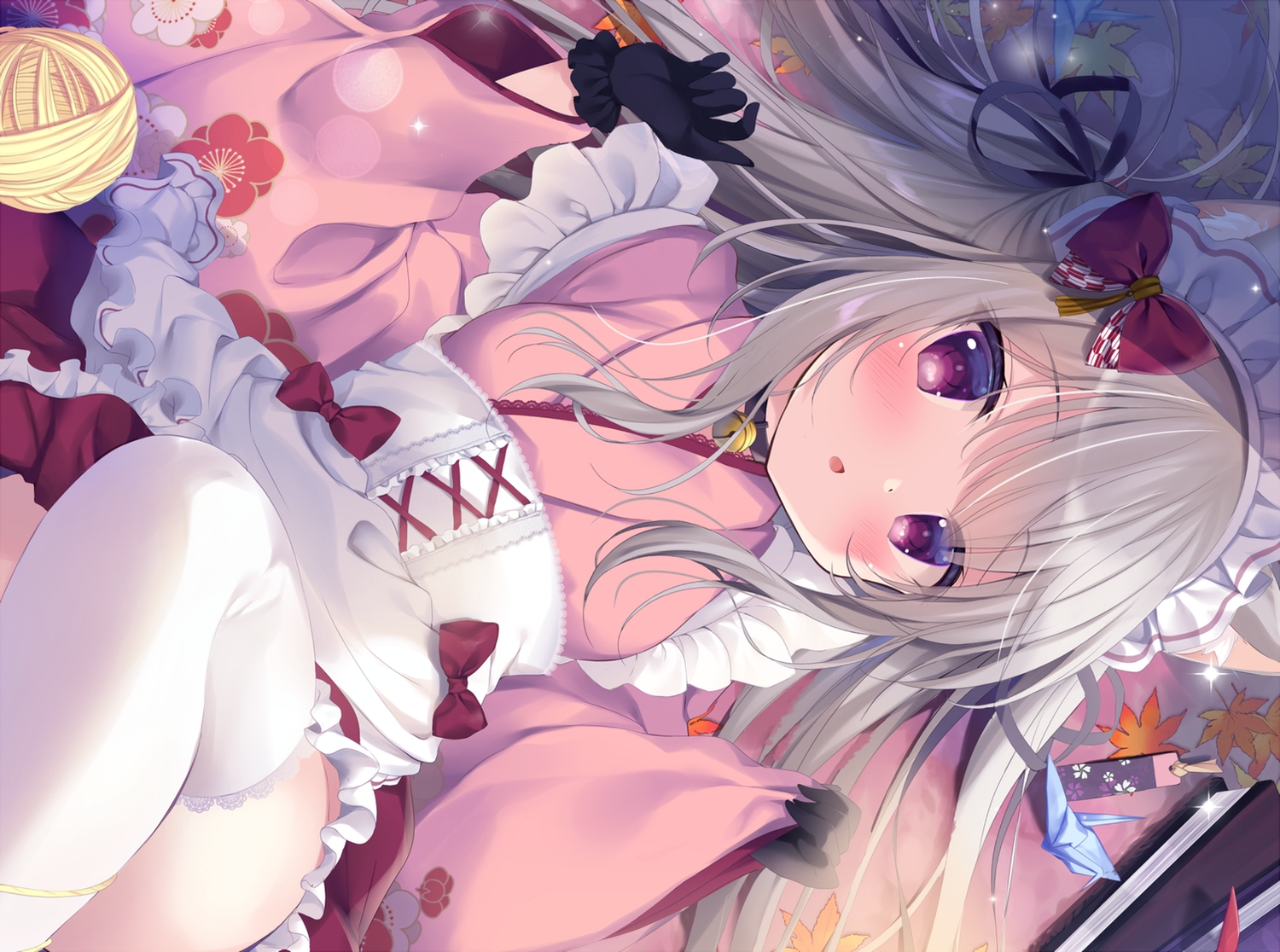 animal_ears, apron, bell, blush, catgirl, collar, gray_hair, headband, japanese_clothes, loli, lolita_fashion, long_hair, maid, original, purple_eyes, shibainu_niki, waifu2x