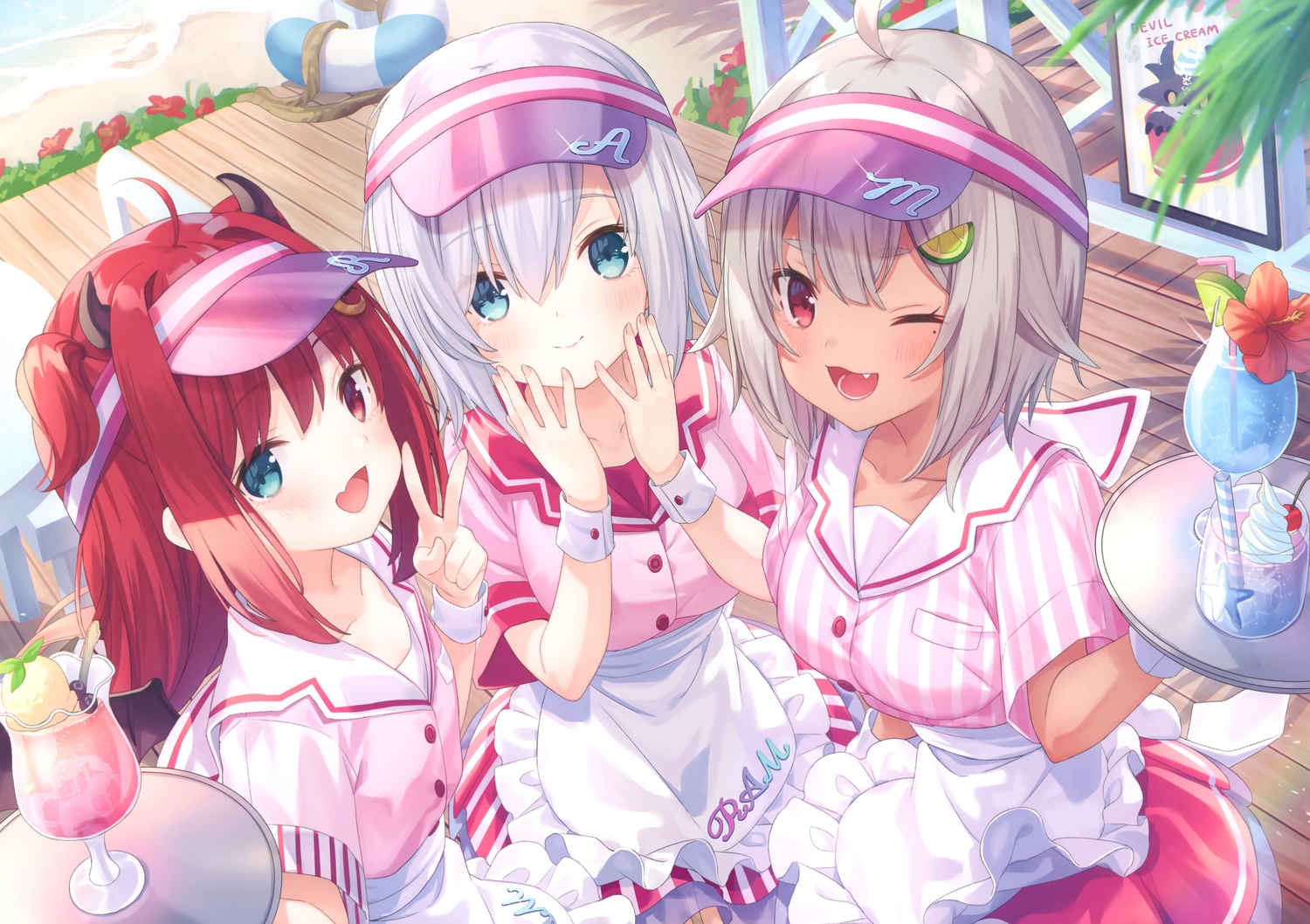ars_almal, bicolored_eyes, dark_skin, demon, drink, fang, hayama_marin, horns