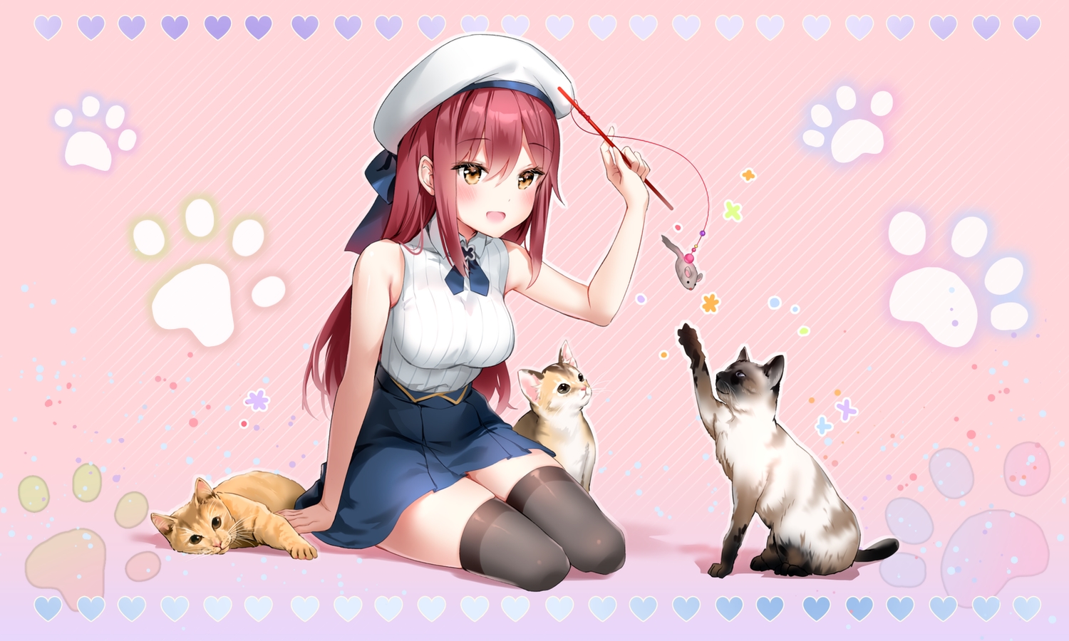 animal, blush, brown_eyes, cat, hat, heart, long_hair, marmoset