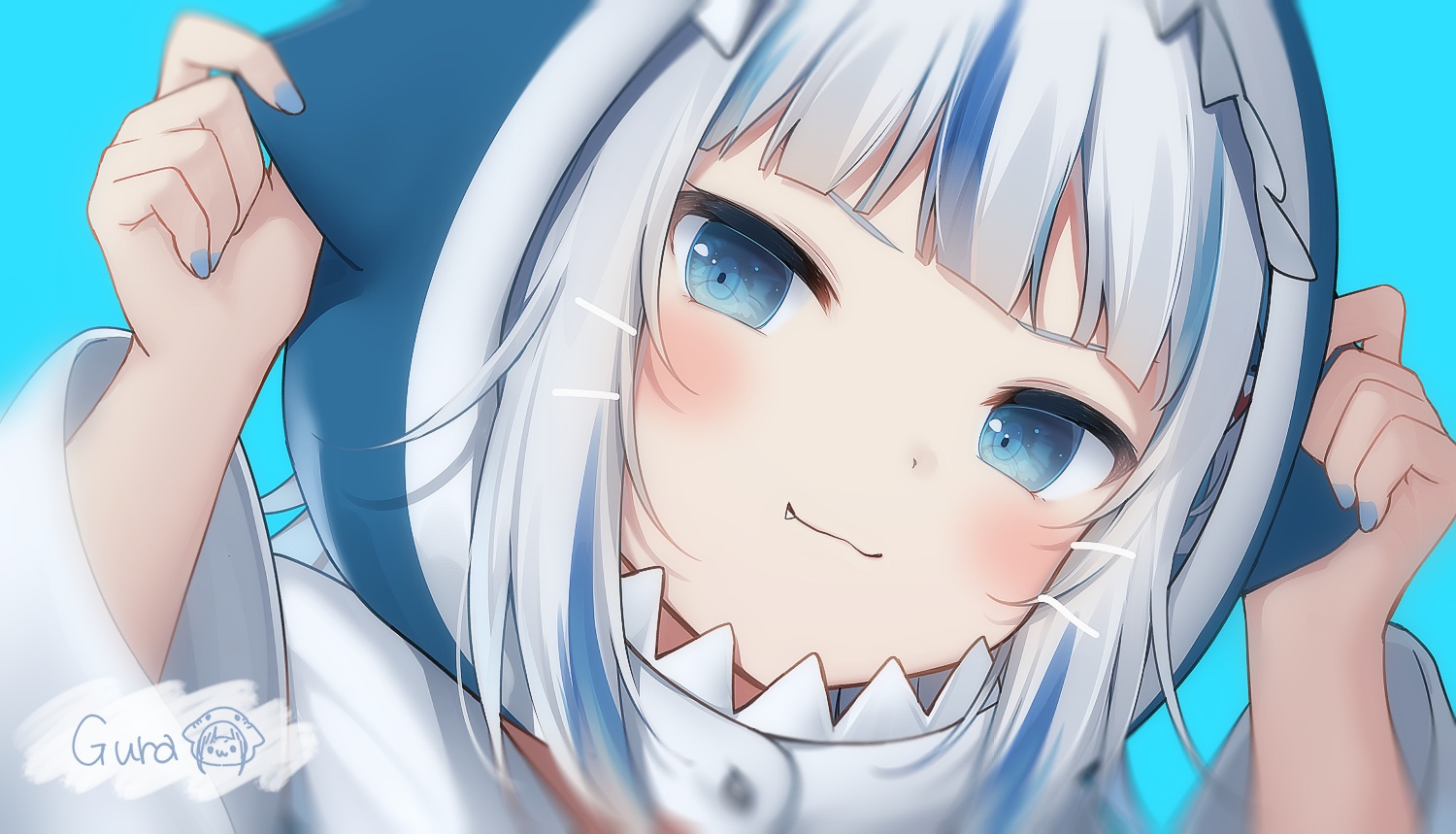 amashiro_natsuki, aqua_eyes, cat_smile, close, cyan, fang, gawr_gura, hololive