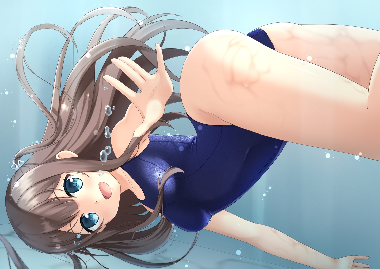 7fuji_06, ange_vierge, aqua_eyes, brown_hair, long_hair, miumi_hinata, school_swimsuit, swimsuit, underwater, water