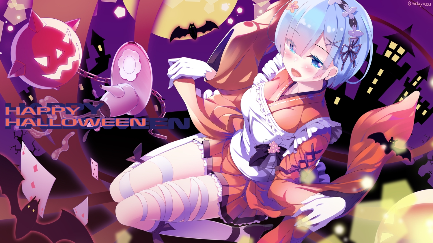 animal, bat, drink, halloween, japanese_clothes, lolita_fashion, maid, moon