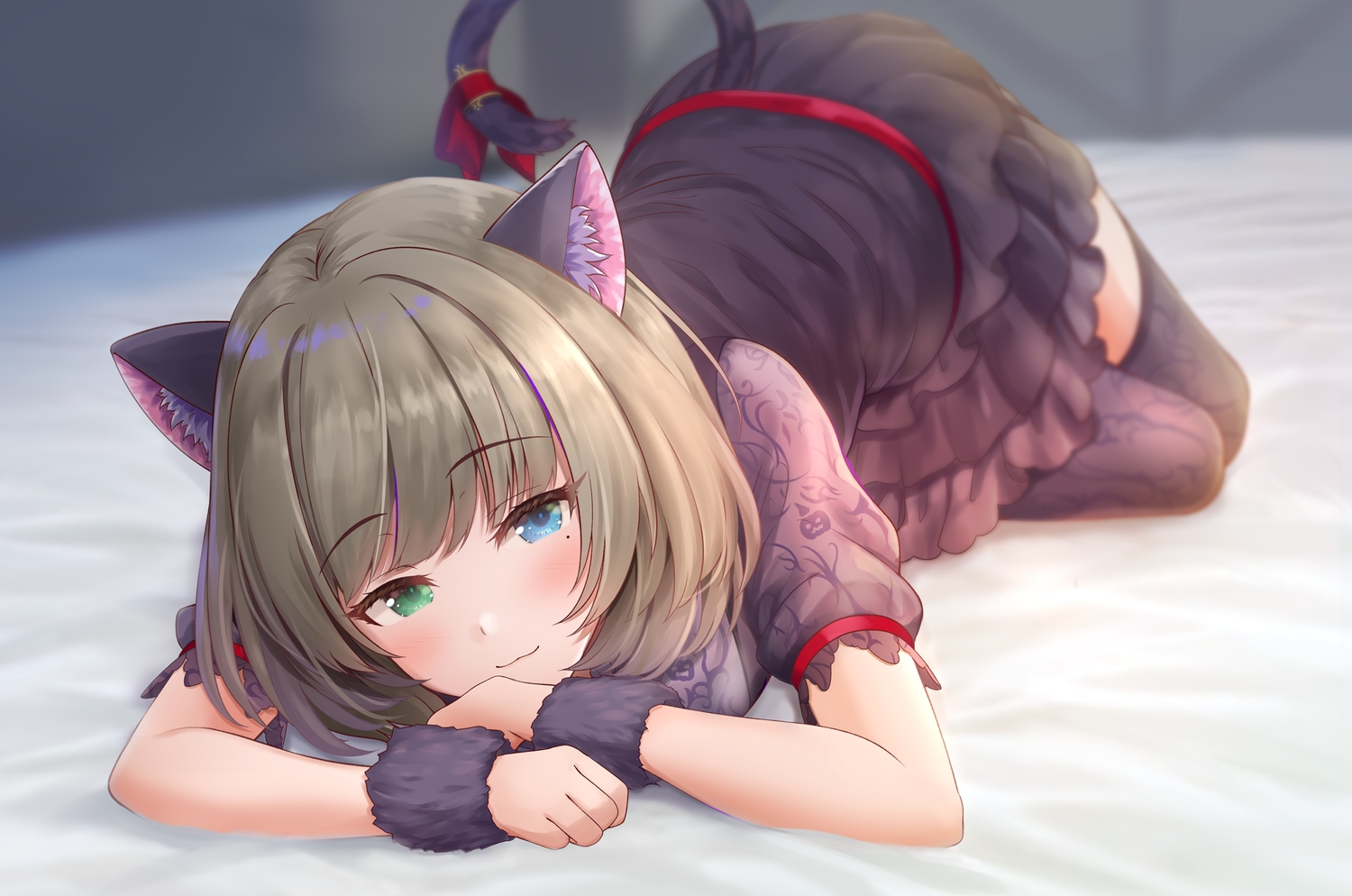 animal_ears, bicolored_eyes, catgirl, cat_smile, cosplay, idolmaster, idolmaster_cinderella_girls, kiri_frog, tail, takagaki_kaede