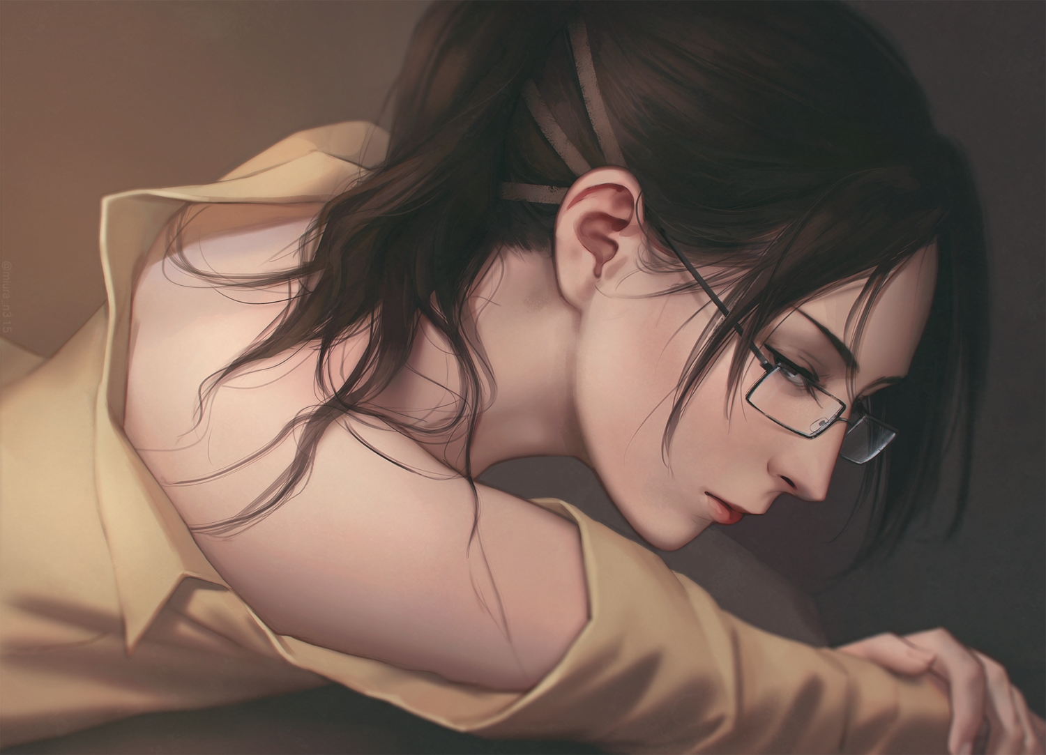 blush, brown_eyes, brown_hair, close, glasses, hanji_zoe, miura_naoko, realistic