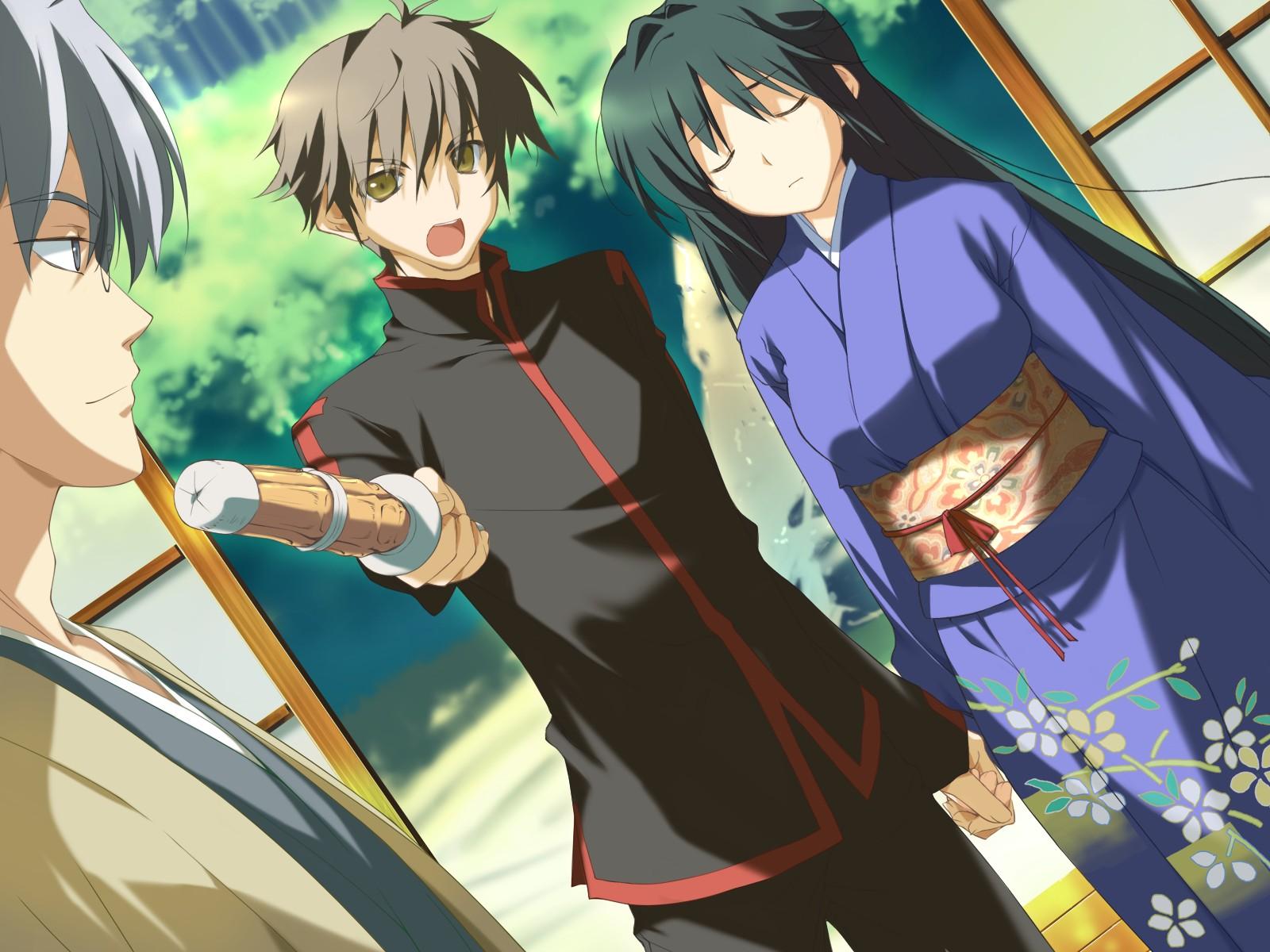 black_hair, favorite, game_cg, happy_margaret!, japanese_clothes, kitanoji_nozomi, kokonoka, weapon