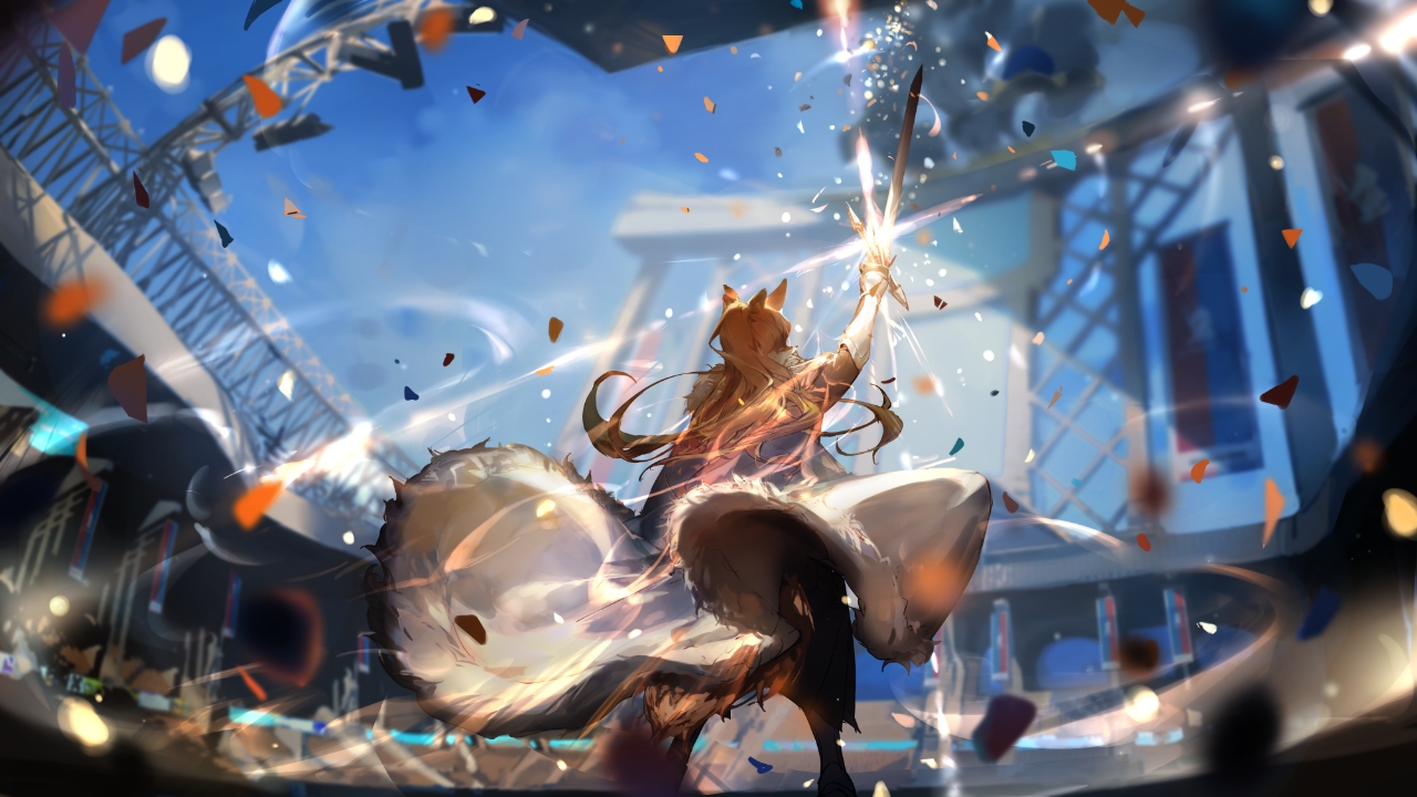 animal_ears, arknights, blemishine_(arknights), blonde_hair, cape, game_cg, gloves, long_hair