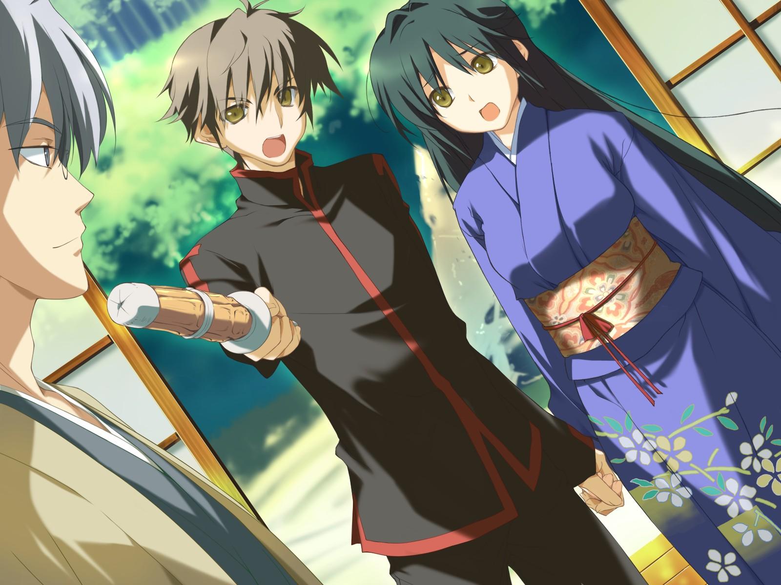 black_hair, favorite, game_cg, happy_margaret!, japanese_clothes, kitanoji_nozomi, kokonoka, weapon